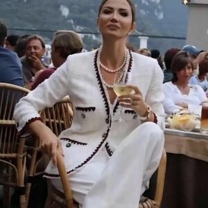 Zara White & Cream Tweed Textured Rhinestone Accent Blazer Jacket Size Medium